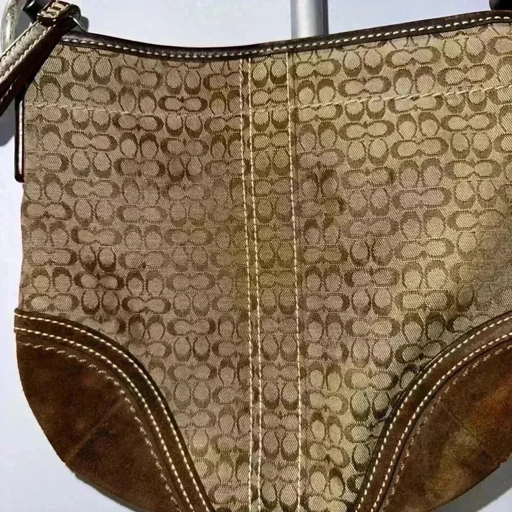 Coach Signature Crossbody Bag Jacquard Fabric & Leather Brown - Picture 9 of 16